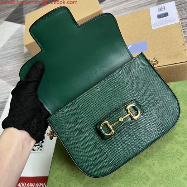 Replica Gucci Horsebit 1955 lizard mini bag 675801 green leather 8