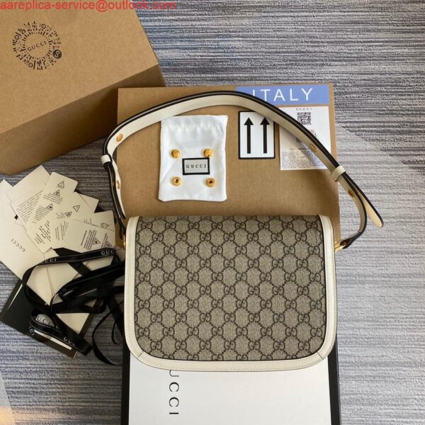 Replica Gucci Horsebit 1955 shoulder bag 602204 Beige with white leather 3