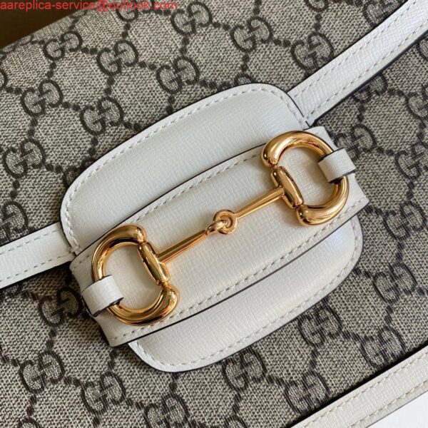 Replica Gucci Horsebit 1955 shoulder bag 602204 Beige with white leather 5