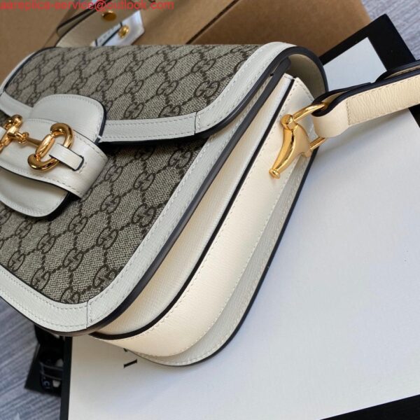 Replica Gucci Horsebit 1955 shoulder bag 602204 Beige with white leather 6