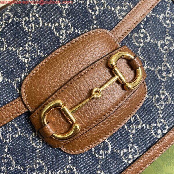 Replica Gucci Horsebit 1955 shoulder bag 602204 blue with brown leather 6