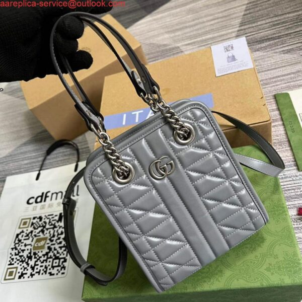 Replica Gucci 696123 GG Marmont Matelassé Mini Bag Gray 5