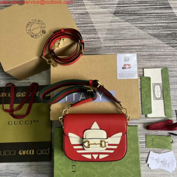 Replica Adidas x Gucci 658574 Horsebit 1955 mini bag red and white leather 3