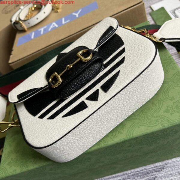 Replica Adidas x Gucci 658574 Horsebit 1955 mini bag white and black leather 6