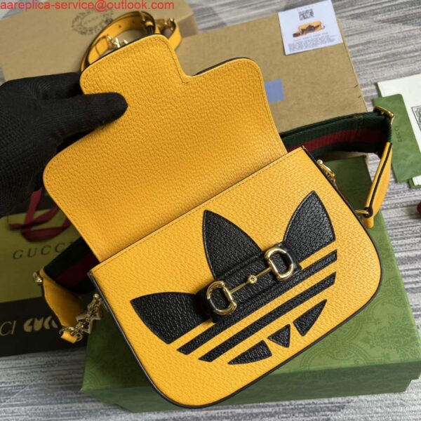 Replica Adidas x Gucci 658574 Horsebit 1955 mini bag Yellow and black leather 8