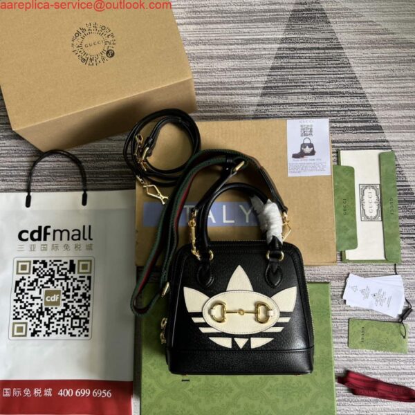 Replica Adidas x Gucci 677212 Horsebit 1955 mini bag Black and white leather 3