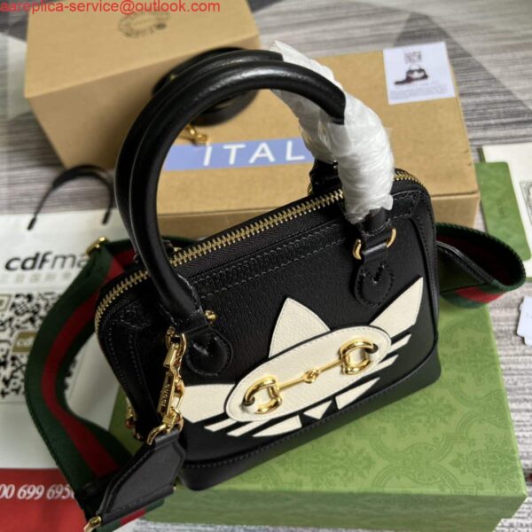 Replica Adidas x Gucci 677212 Horsebit 1955 mini bag Black and white leather 8