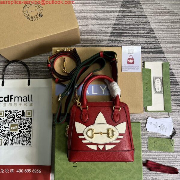 Replica Adidas x Gucci 677212 Horsebit 1955 mini bag red and white leather 3