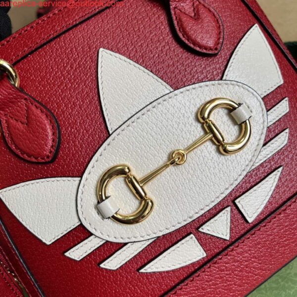 Replica Adidas x Gucci 677212 Horsebit 1955 mini bag red and white leather 6