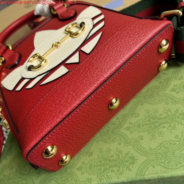 Replica Adidas x Gucci 677212 Horsebit 1955 mini bag red and white leather 7