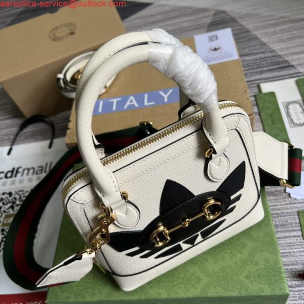 Replica Adidas x Gucci 677212 Horsebit 1955 mini bag white and Black leather 6