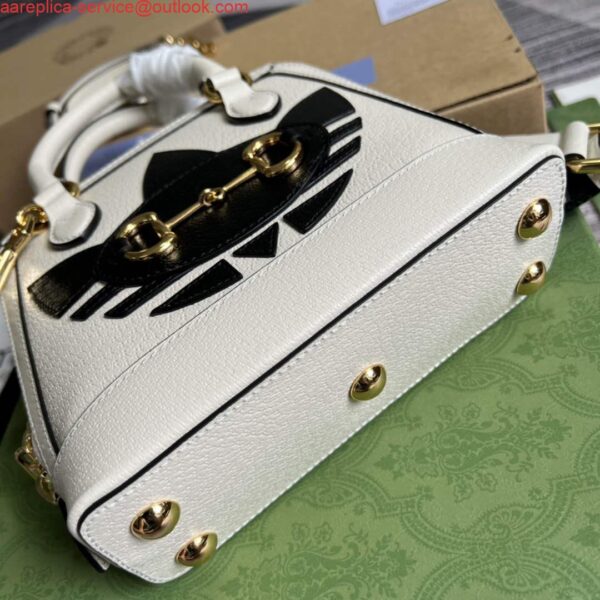 Replica Adidas x Gucci 677212 Horsebit 1955 mini bag white and Black leather 8