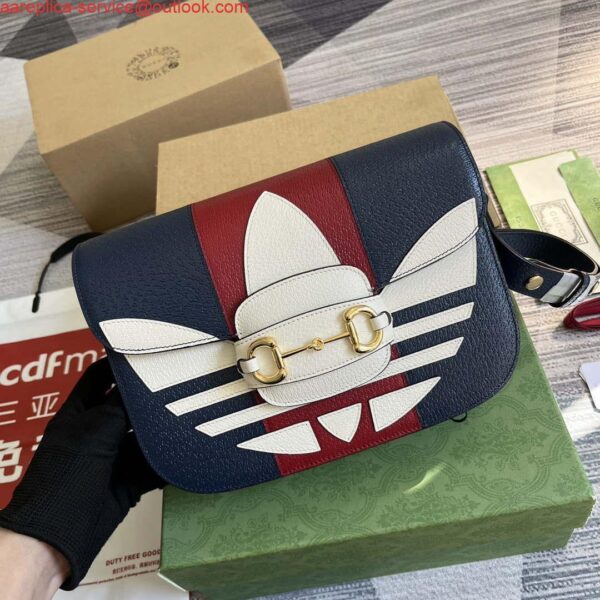 Replica Gucci 602204 Adidas X Gucci Gucci Horsebit 1955 Small Bag Navy& White 5