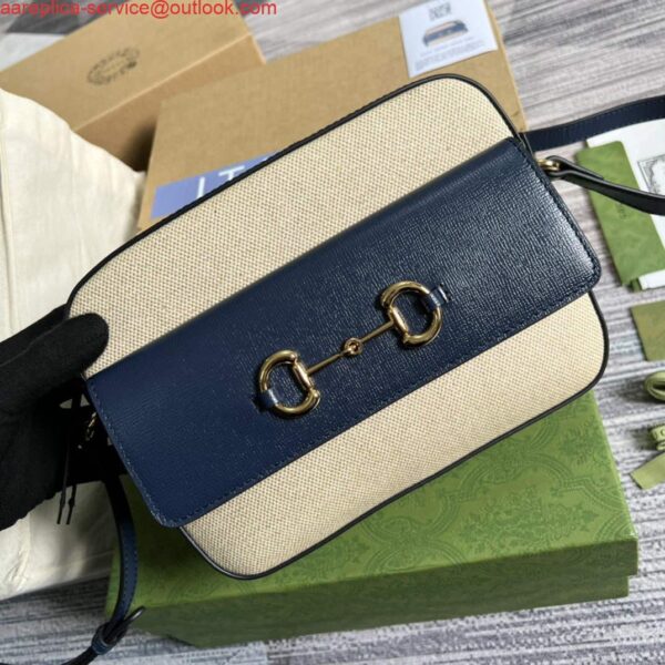 Replica Gucci 645454 Gucci Horsebit 1955 Small Shoulder Bag Beige Blue 4