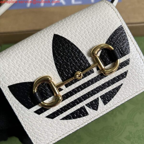 Replica Adidas x Gucci card case with Horsebit 702248 Off-white and black leather 6