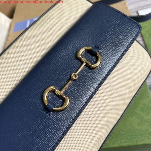 Replica Gucci 645454 Gucci Horsebit 1955 Small Shoulder Bag Beige Blue 7