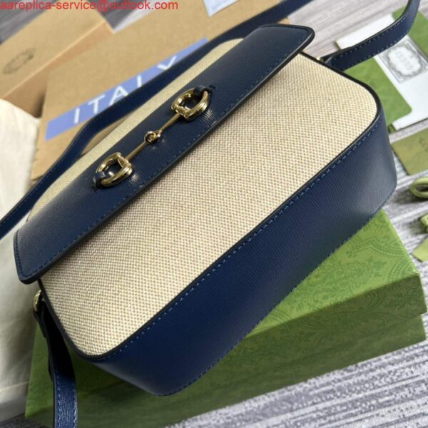 Replica Gucci 645454 Gucci Horsebit 1955 Small Shoulder Bag Beige Blue 8