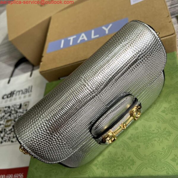 Replica Gucci 675801 Horsebit 1955 lizard mini bag silver leather 5