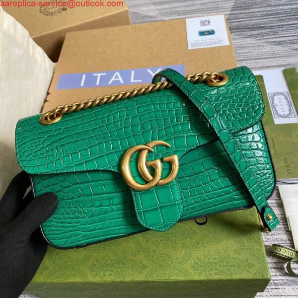 Replica Gucci 443497 GG Marmont Small Crocodile Pattern Matelassé Shoulder Bag Green 7