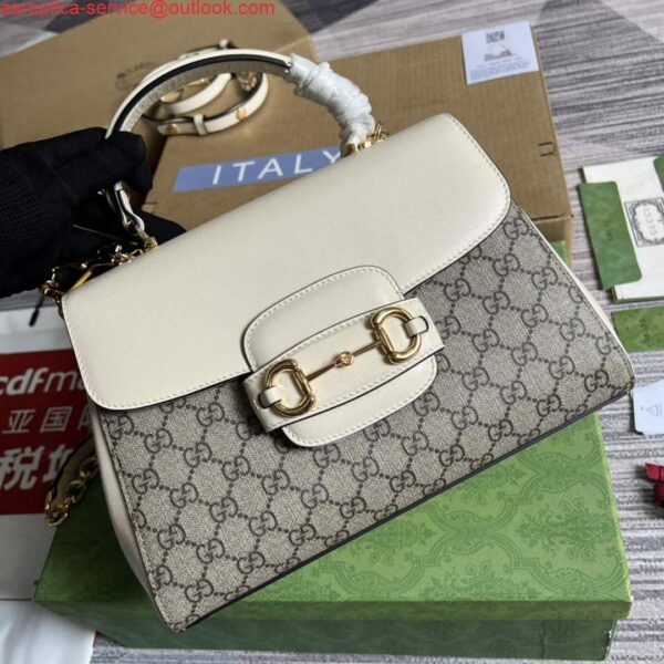 Replica Gucci 702049 Horsebit 1955 Medium Bag Beige White 5