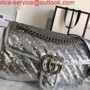 Replica Gucci 443497 GG Marmont Small Shoulder Sequin Bag Silver