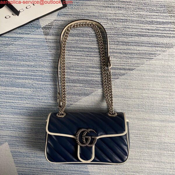 Replica Gucci 446744 GG Marmont Matelassé Mini Bag Navy Blue 2