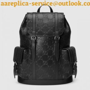 Replica Gucci Men's Backpack In Black GG Embossed Leather