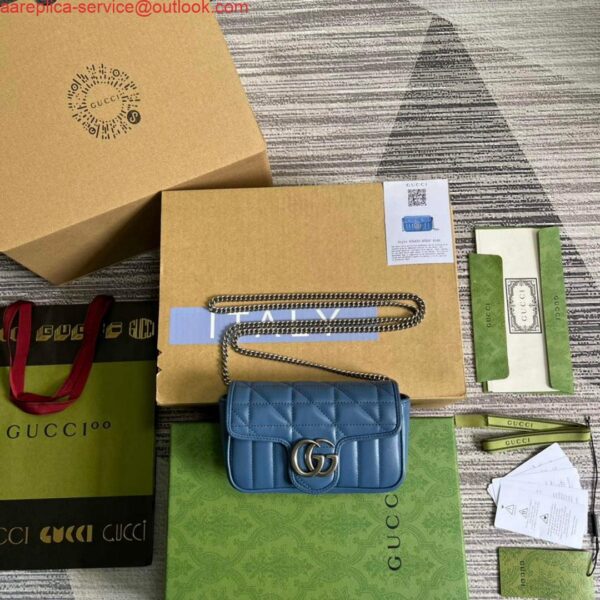 Replica Gucci 476433 GG Marmont Super Mini Bag Blue 3