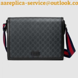 Replica Replica Gucci Black GG Supreme Flap Messenger Bag 547