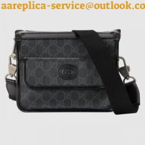 Replica Replica Gucci Black GG Supreme Messenger Bag with Interlocking G