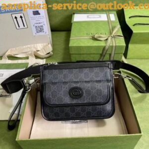 Replica Replica Gucci Black GG Supreme Messenger Bag with Interlocking G 2