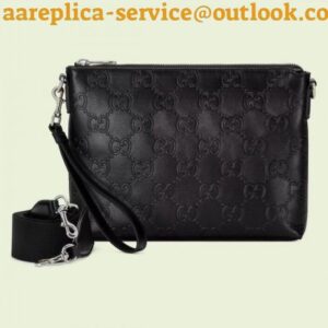 Replica Replica Gucci Medium Messenger Bag In Black GG Embossed Leather