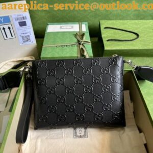 Replica Replica Gucci Medium Messenger Bag In Black GG Embossed Leather 2