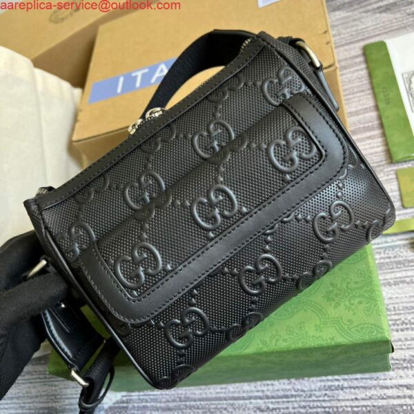 Replica Gucci 674058 GG embossed messenger bag Black 5