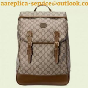 Replica Replica Gucci Medium Backpack In Beige GG Canvas with Interlocking G