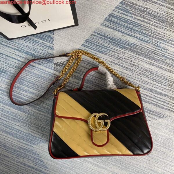 Replica Gucci 498110 GG Marmont Small Top Handle Bag Black and Yellow 4