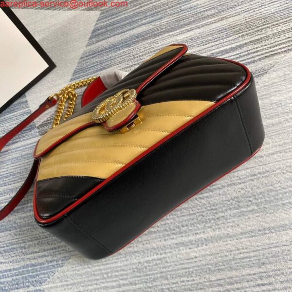 Replica Gucci 498110 GG Marmont Small Top Handle Bag Black and Yellow 5