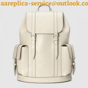 Replica Replica Gucci Men's Backpack In White GG Embossed Leather