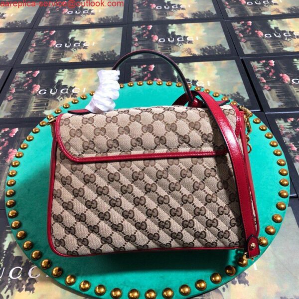 Replica Gucci 498110 GG Marmont Small Top Handle Bag Black Red 3