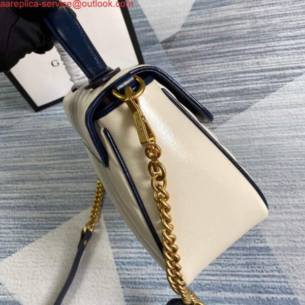 Replica Gucci 498110 GG Marmont Small Top Handle Bag White and Navy Blue 4