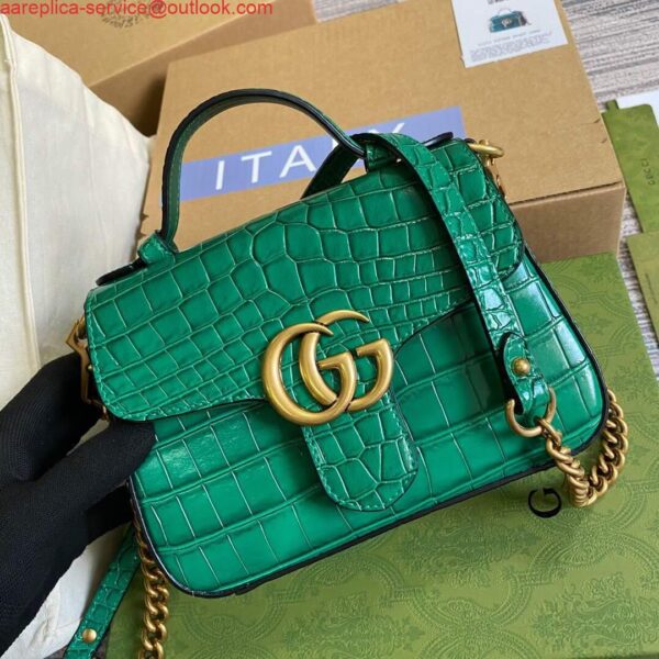 Replica Gucci ‎547260 GG Marmont Mini Crocodile Pattern Top Handle Bag Green 6