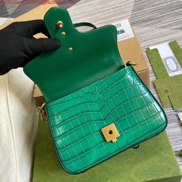 Replica Gucci ‎547260 GG Marmont Mini Crocodile Pattern Top Handle Bag Green 9