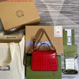 Replica Gucci ‎547260 GG Marmont Mini Crocodile Pattern Top Handle Bag Red