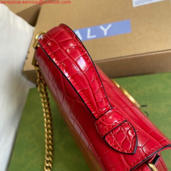 Replica Gucci ‎547260 GG Marmont Mini Crocodile Pattern Top Handle Bag Red 5