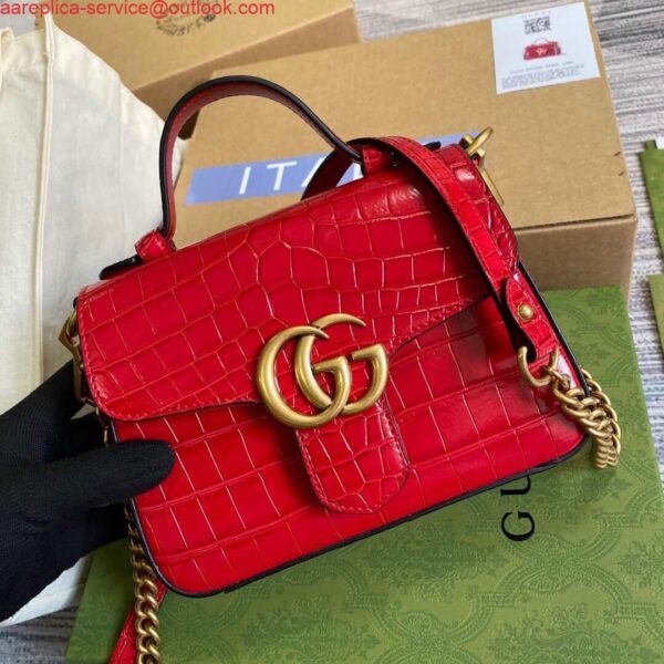 Replica Gucci ‎547260 GG Marmont Mini Crocodile Pattern Top Handle Bag Red 7