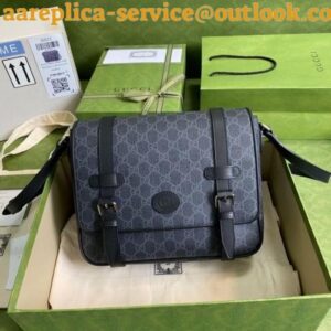 Replica Gucci Black GG Messenger Bag with Double Belts 2