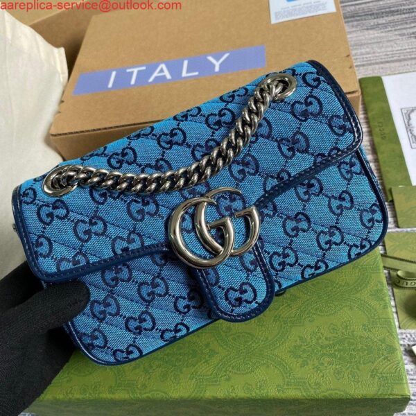 Replica Gucci 446744 GG Marmont Multicolor Mini Shoulder Bag Blue 8