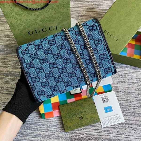 Replica Gucci 474575 GG Marmont Multicolor Mini Bag Blue 3