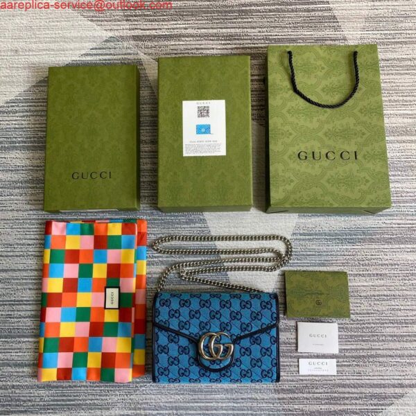 Replica Gucci 474575 GG Marmont Multicolor Mini Bag Blue 10