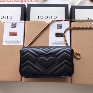 Replica Gucci 476433 GG Marmont Matelassé Leather Super Mini Bag Black